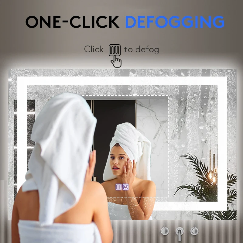 Smart Rectangle Wall Mirror Bathroom Vanity Smart Mirror Bathroom Lights Waterproof Backlight Led Lit Modern Bath Mirrors