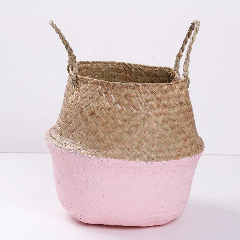 
Home Organizer Handheld Flowerpot Belly Storage Sea grass Woven Flower Paint Oil Basket Handmade Planter 