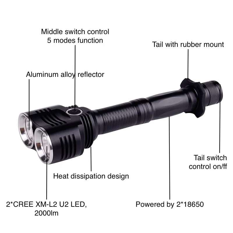 
Hot Sale Highlight Chargeable Flash Light LED Flashlight 2000 Lumen Torch 