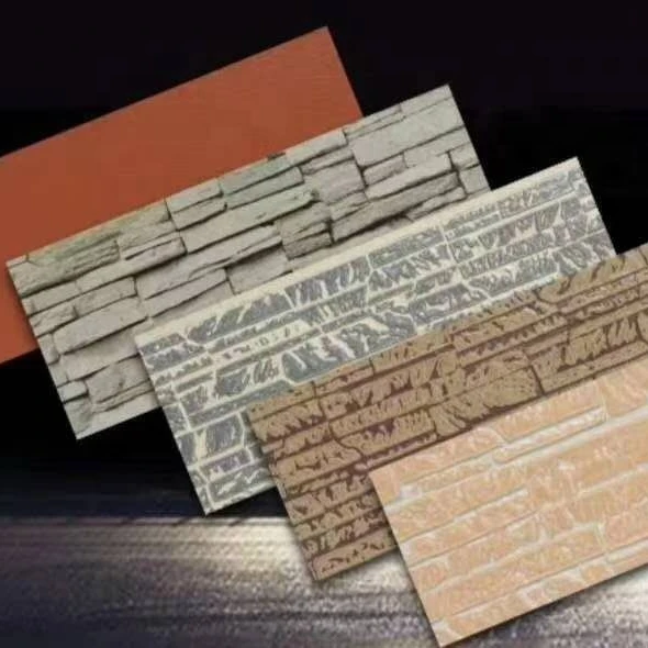 Green building material heat insulation pu foam sandwich panel  embossed metal facade  panels