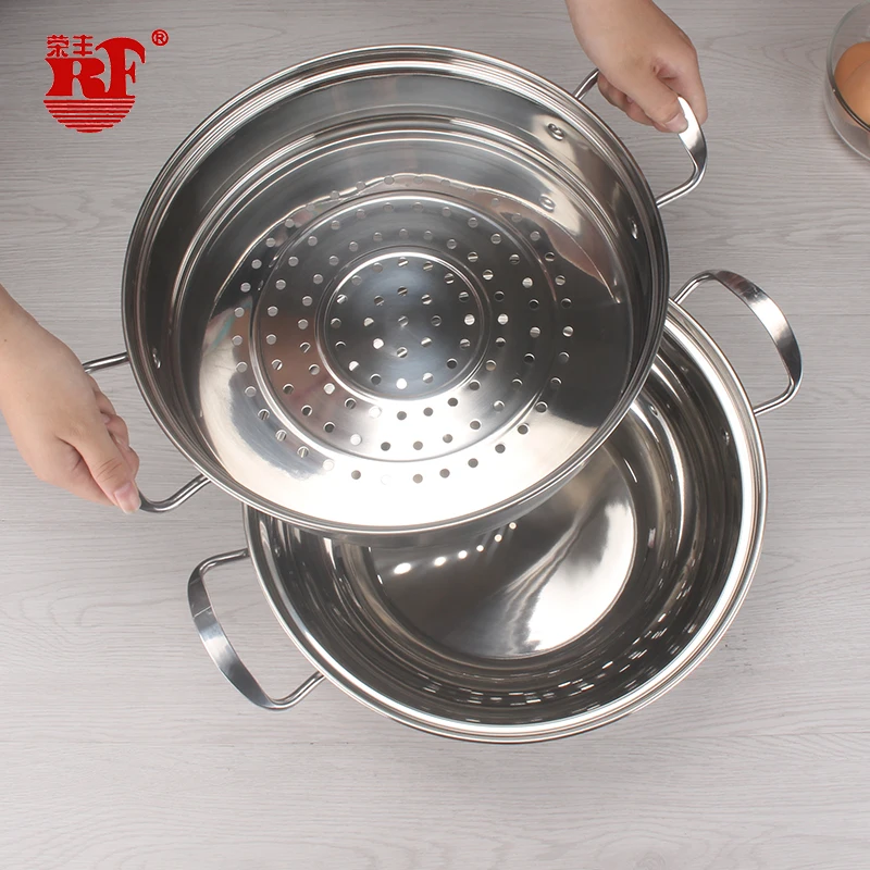 Kitchen Stainless Steel Hot Pot and Steamer Cooking Soup Pot with Glass Lid multi-function Steamer With Stainless Steel Handle