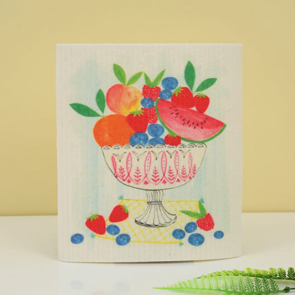 Custom Eco Wood Pulp Cotton Cleaning Cloths printed Swedish towel cellulose dish cloth kitchen sponge cleaning towel