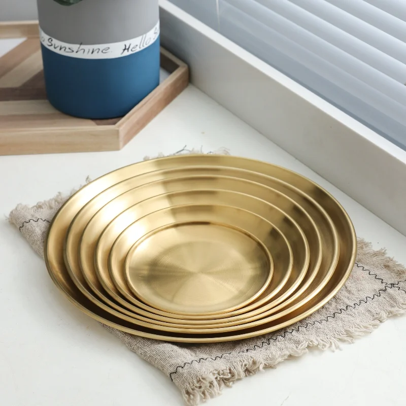 Stainless Steel Gold Charger Plates Dishes Golden/Silver Color Dinner Round Tray Metal Dish Plate For Home Restaurant
