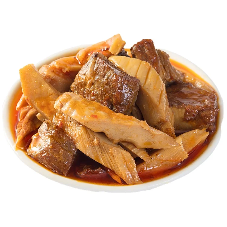 New arrival canned bamboo shoot dice vegetables180g in bags Braised beef with bamboo shoots Chinese cooked food
