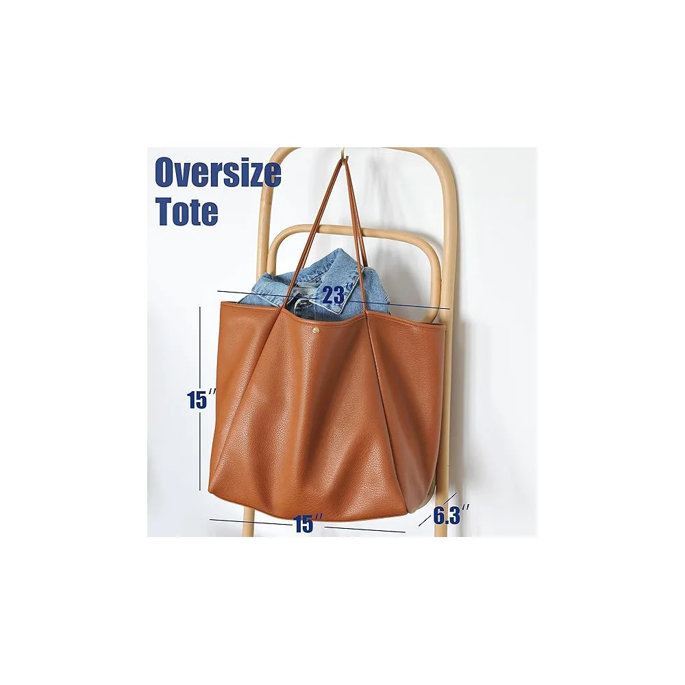 Oversize Vegan Leather Tote Women Weekender Bag Shopper Handbag Travel Purse