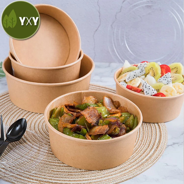 Get!!! 100% Eco-friendly Tall Round 1000ml Paper Salad Bowl With LID
