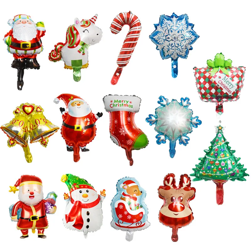 Mini Christmas Santa Claus Crutch Aluminum Foil Balloons Unicorn Christmas Tree Sleigh Deer Foil Balloons Kids Favor