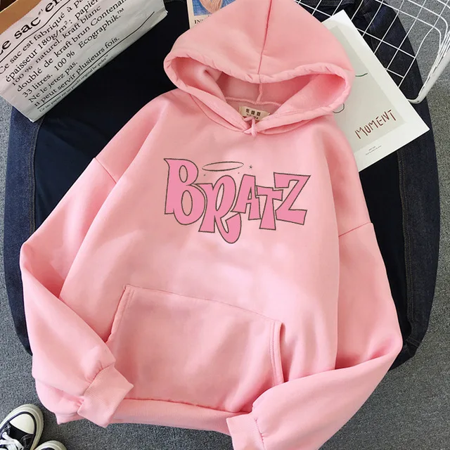 Женская толстовка с капюшоном Bratz белая длинным рукавом и графическим принтом на заказ осень