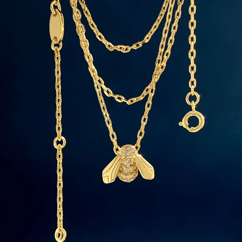 Micropaved Diamonds Bee Pendant Necklace