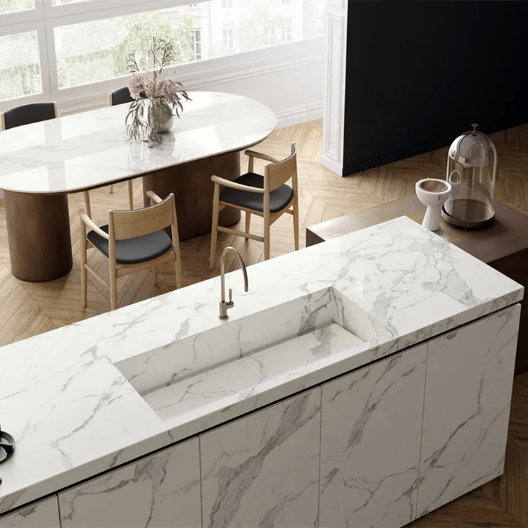 OEM Manufacture Easy Cleaning Black White Marble Sintered Stone Round Dining Table