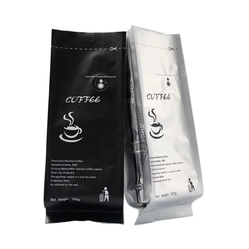 Custom printed aluminum foil flat bottom empty coffee bag with valve