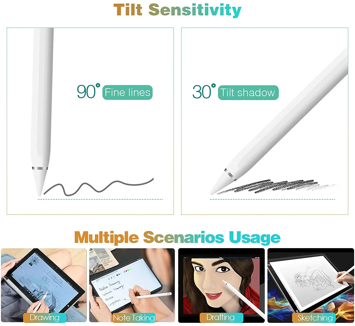 Active Stylus Pen Capacitive Stylus Digital Pen with High-Precision Conductive Plastic Tip Compatible for IOS Android Tablets