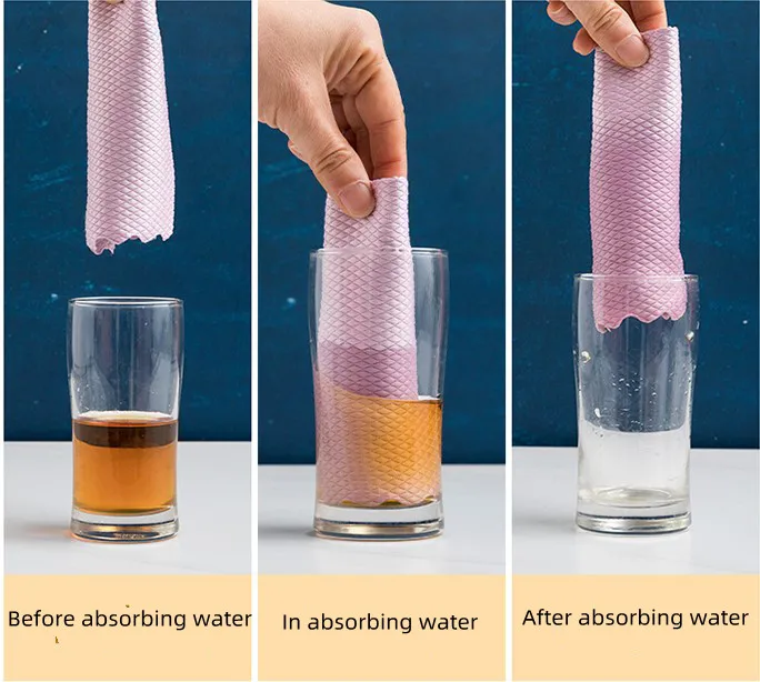 Super Absorbent Scratch Free Lint Kitchen Washcloth Free Fish Scales Design Microfiber Glass Cleaning Cloth for Window Dish Car