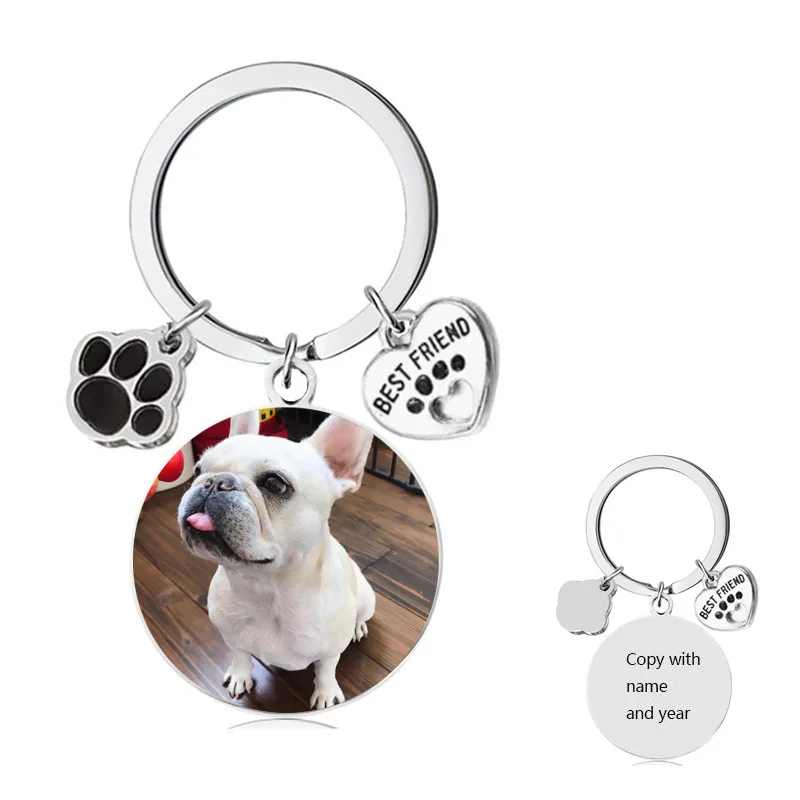 Stainless Steel Dog Tag Keychain Color Printed Photo Copywriting DIY Key Pendant Dog Memorial Gift