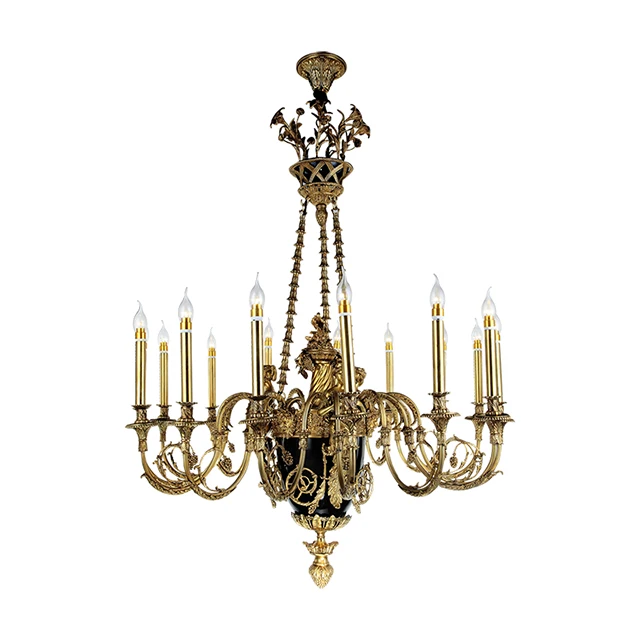 pendent lamp European ceiling lamp French copper luxury sitting room background bedroom bedside lamp iron 15-headed corridor