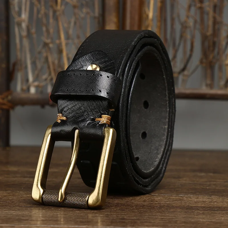 3.8CM wide wash vintage do old trend braided belt Male leather pure cowhide braided copper buckle belt