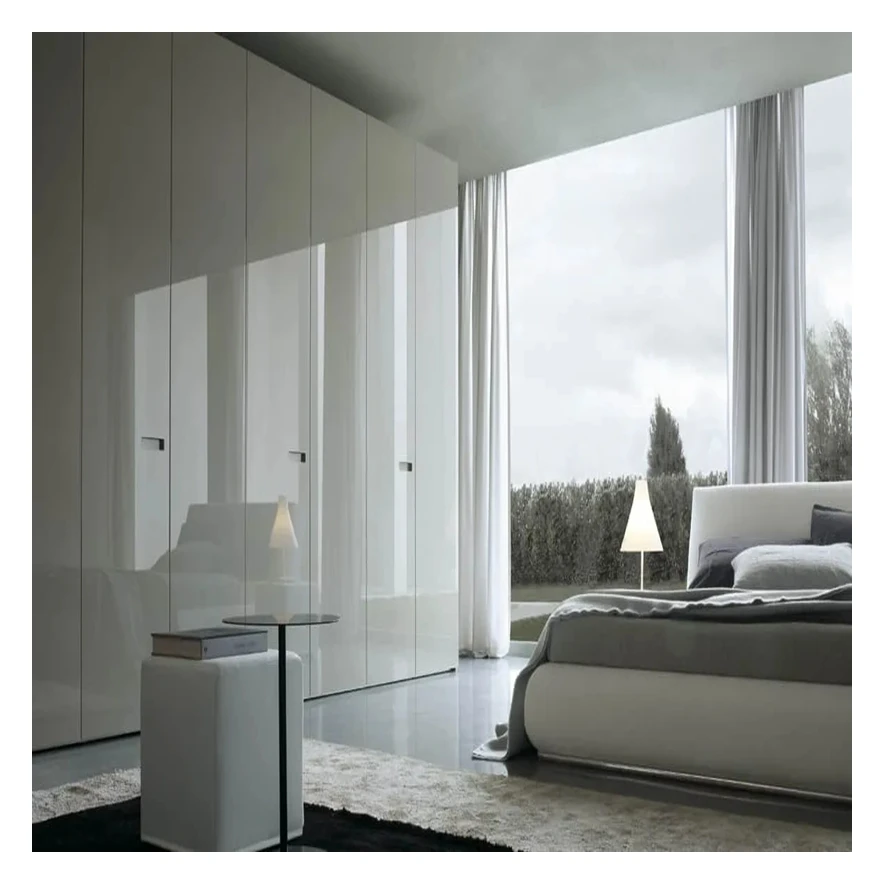 High End Design Acrylic Panel Glossy Solid Wood Bedroom Wardrobe Wearable Pulls