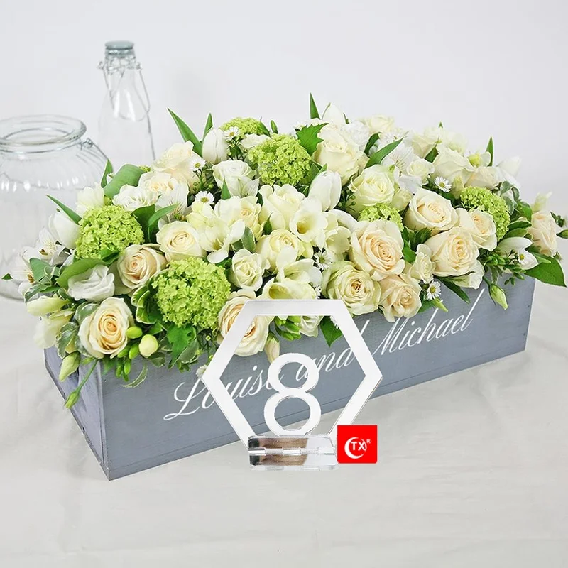TX Silver Mirror Table Numbers Hexagon Shape  with Holder Base for Wedding, Party, Events Or Catering Reception and Decoration