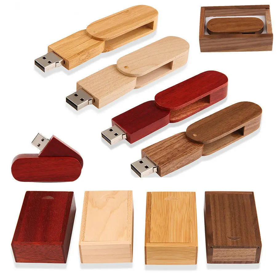 Swivel Wooden USB 3.0 Flash Drive Customized Wedding Studio Pendrive USB Box