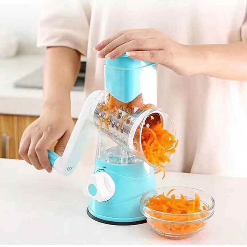 Multi-function Speedy Rotary Round Drum Fruit Vegetable Chopper Slicer Cheese Grater With 3 Stainless Steel Rotary Blades