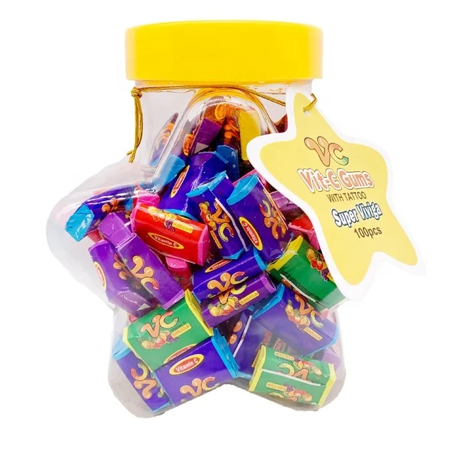 Wholesale of new product Delicious fruity flavor 2.5g bubble gum candy chewing gum with tattoo in star bottle