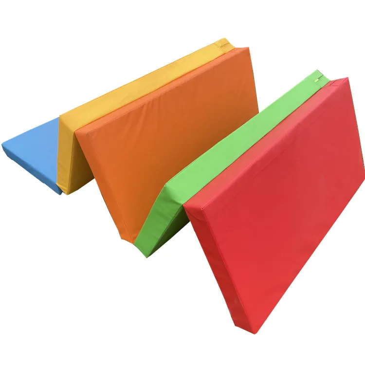 Wholesale 60*60*15cm Red  Yellow  Blue Gymnastics Mat Folding Tumbling PVC cover Leather Tri-Fold Mats Gym Pad Floor Gym Mat