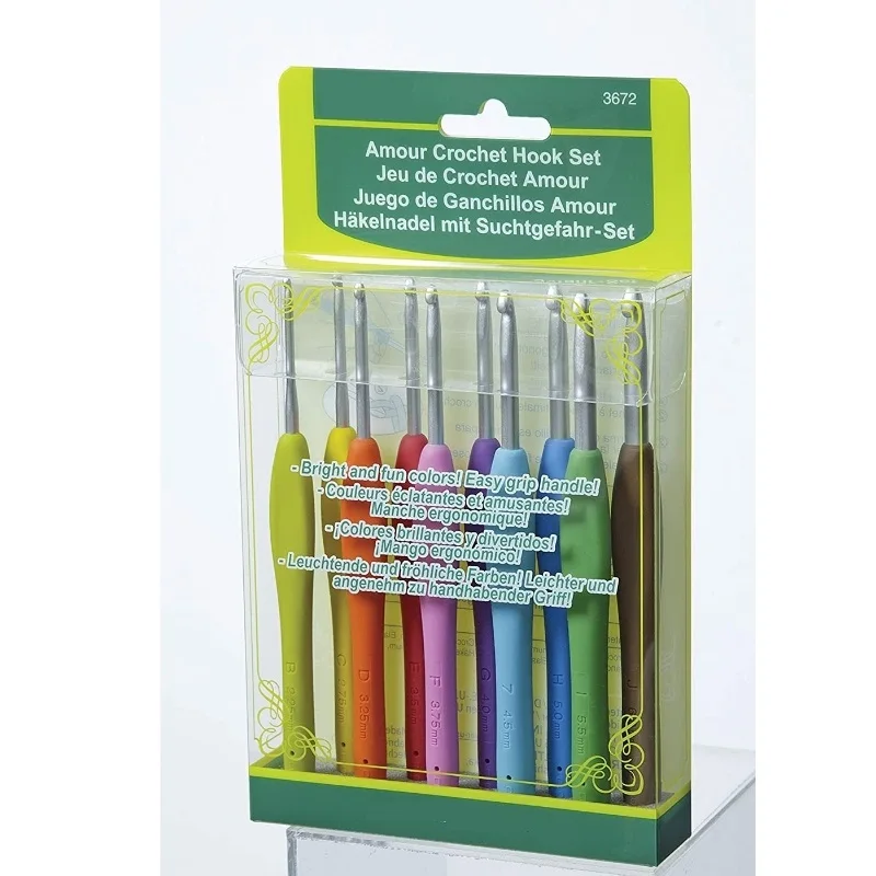 Amazon Hot 3672 Amour Crochet Hook Set Soft Handle Aluminum Crochet Hooks Knitting Needles Set 10 sizes