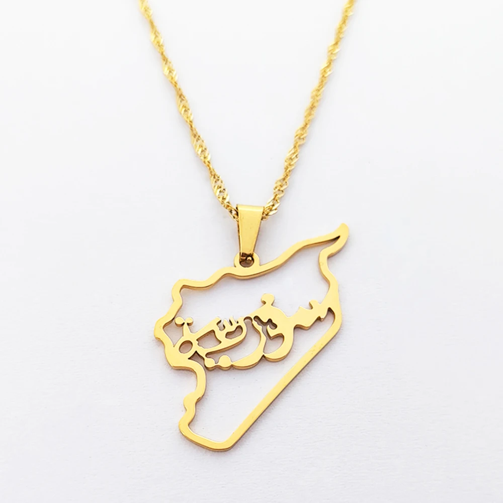 316L Stainless Steel Syria Map Pendant Necklaces Syria Map Outline Pendant Necklace Syrians Jewelry 18k Gold Plated