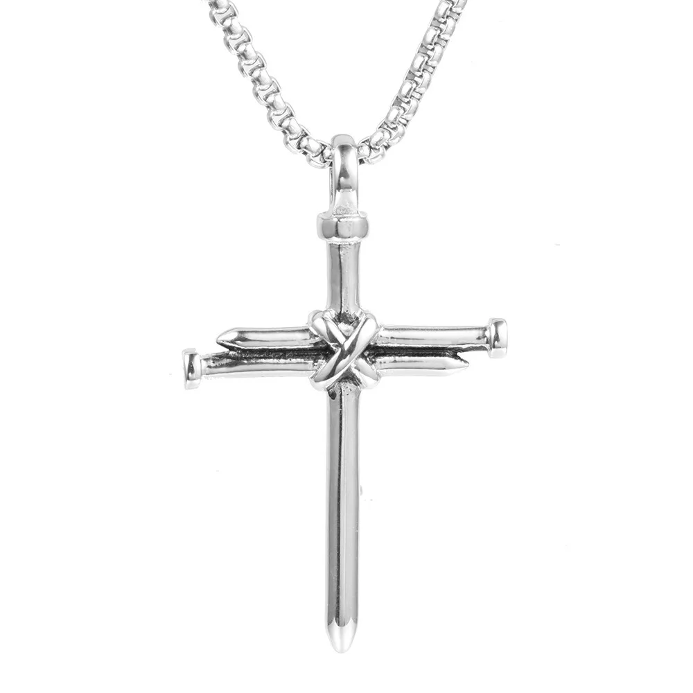 Fashion Simple Egyptian Ankh Unisex Silver Stainless Steel Big Cross Pendant Necklace