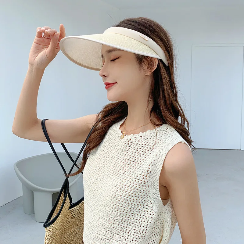 Fashion Women Girl Woven Beach Sun Hat Durable UV Protection Dual Use Hair Hoop Hat