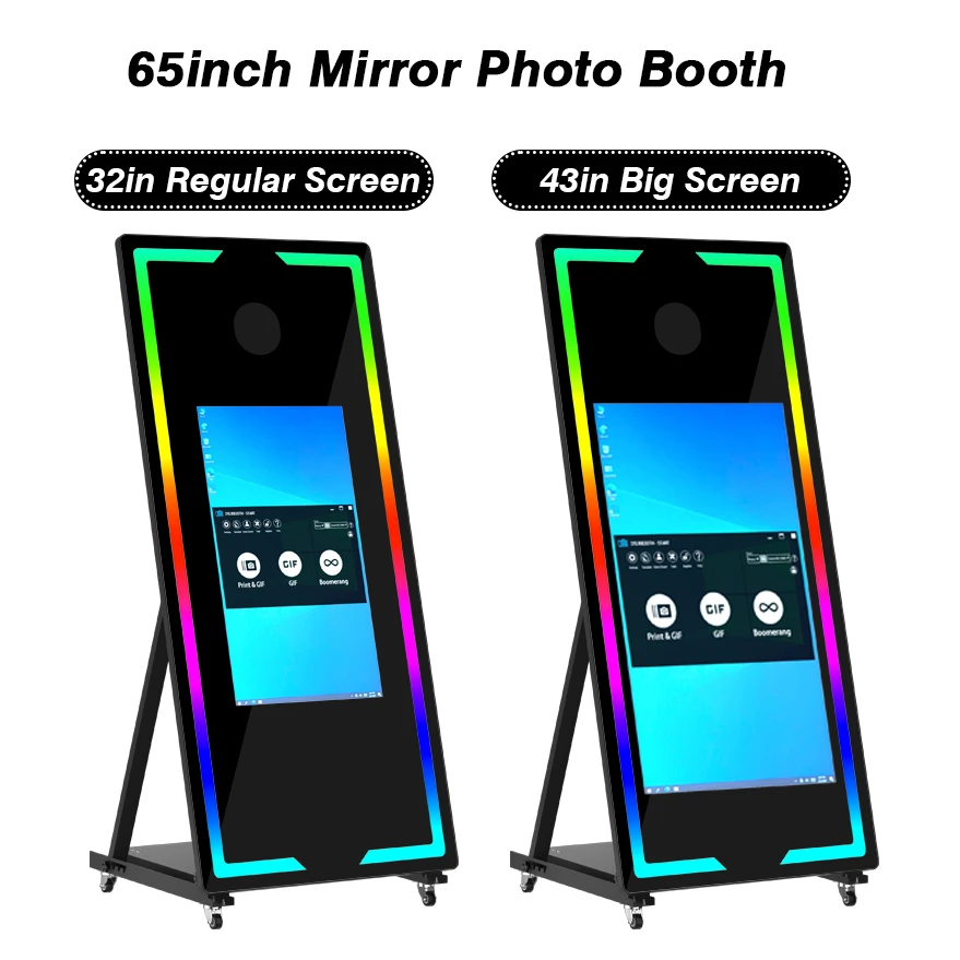 65' mirror photo booth machine with camera and printer portable selfie magic mirror photo booth touch screen led frame kiosk