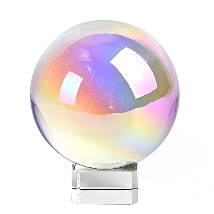 JY crystal crafts  Plating Color K9 glass Ball 3d Laser Engraving with Crystal Wood Base