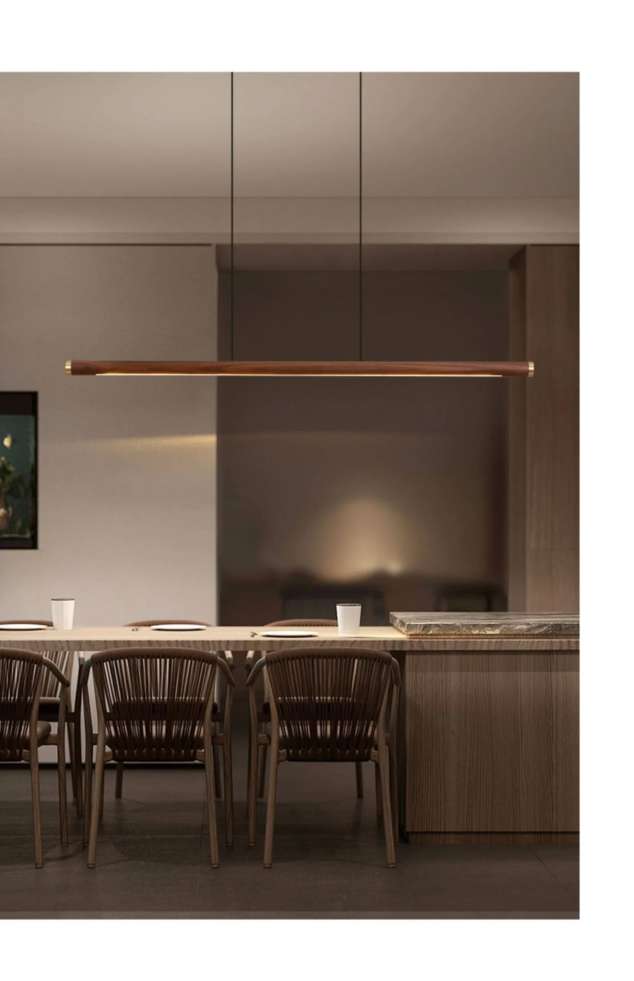 New Chinese Restaurant Chandelier Modern Minimalist Walnut All Copper Tea Room Long Lamps Minimalist Light Luxury Bar Chandelier