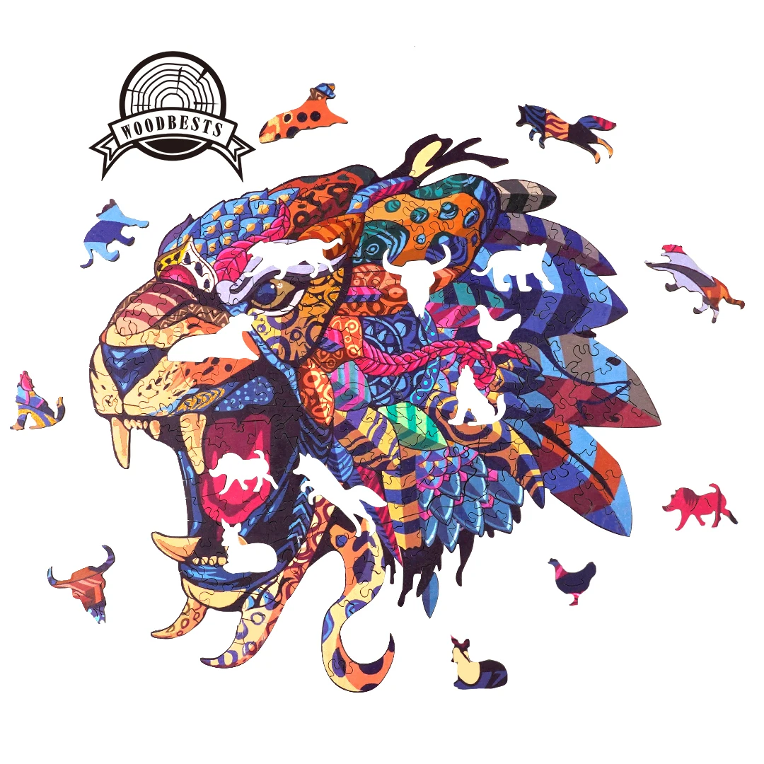 Amazon Hot Selling Unique Animal Shaped Wooden Jigsaw Puzzle JUNGLE LIGHTNING Laser Cutting Wooden Puzzles for adults