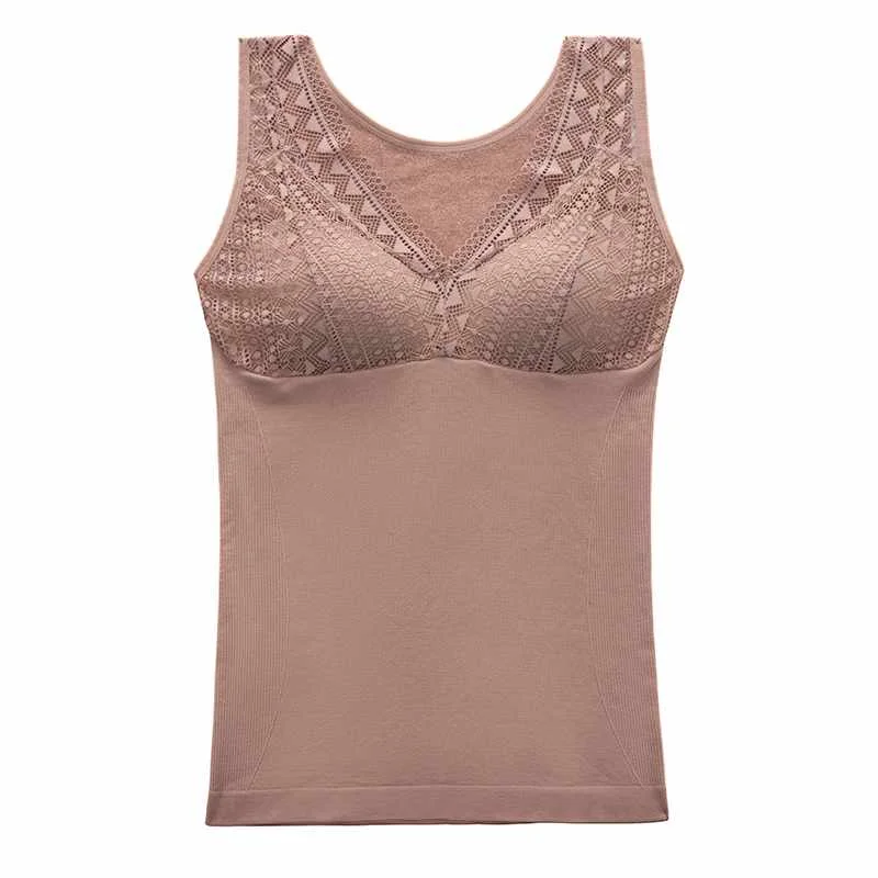 
Ladies warm vest plus velvet thick double-layer slim body shaping vest with chest pad seamless vest 