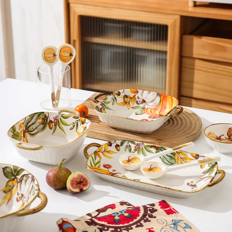 Halloween Gifts Household Tableware Modern Design Cutlery With Hand-Painted Exquisite Creative Pumpkin Ceramic Dinner Set
