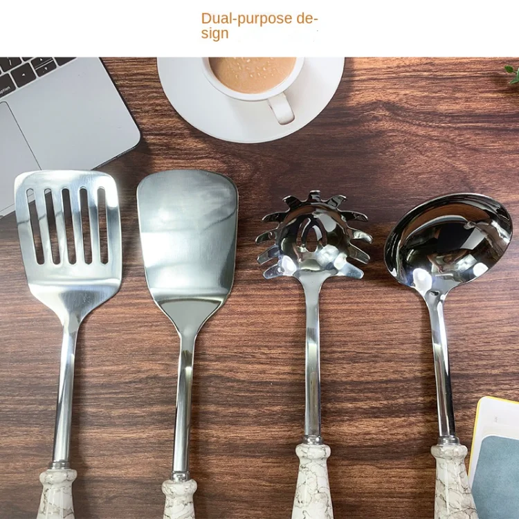 Kitchen Utensils Four-Piece Set Tableware Set Wholesale Ceramic Handle Stainless Steel Household Pasta Soup Spoon