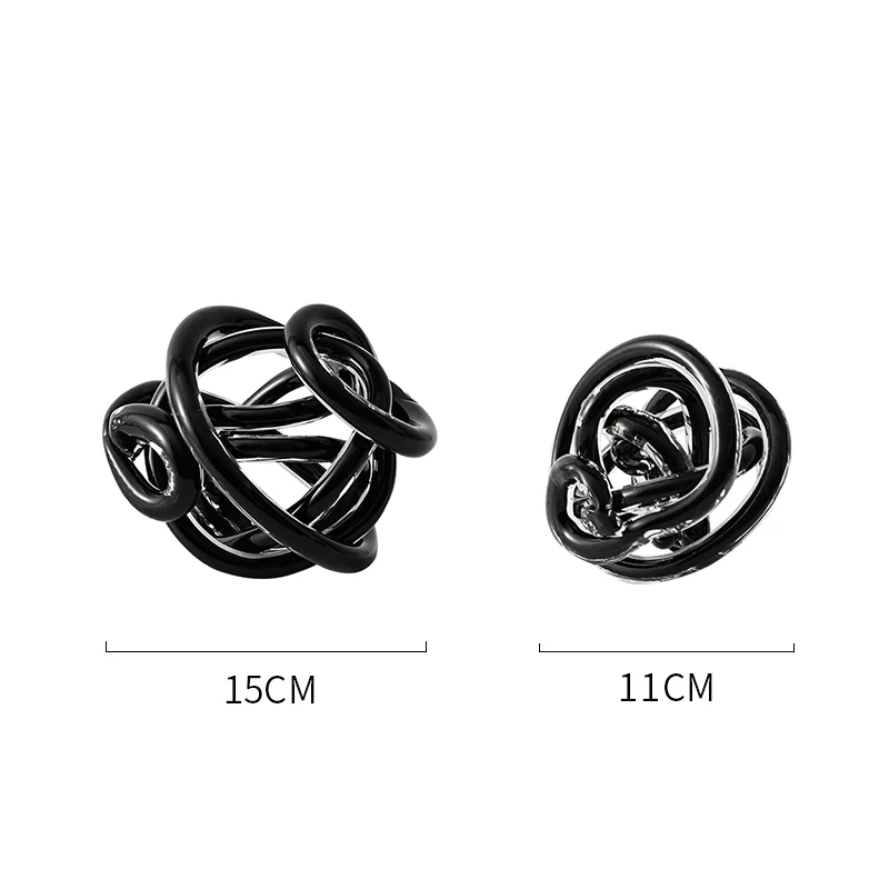 Home transparent glass ball knot colored glass twisted knot craft black crystal ball decoration