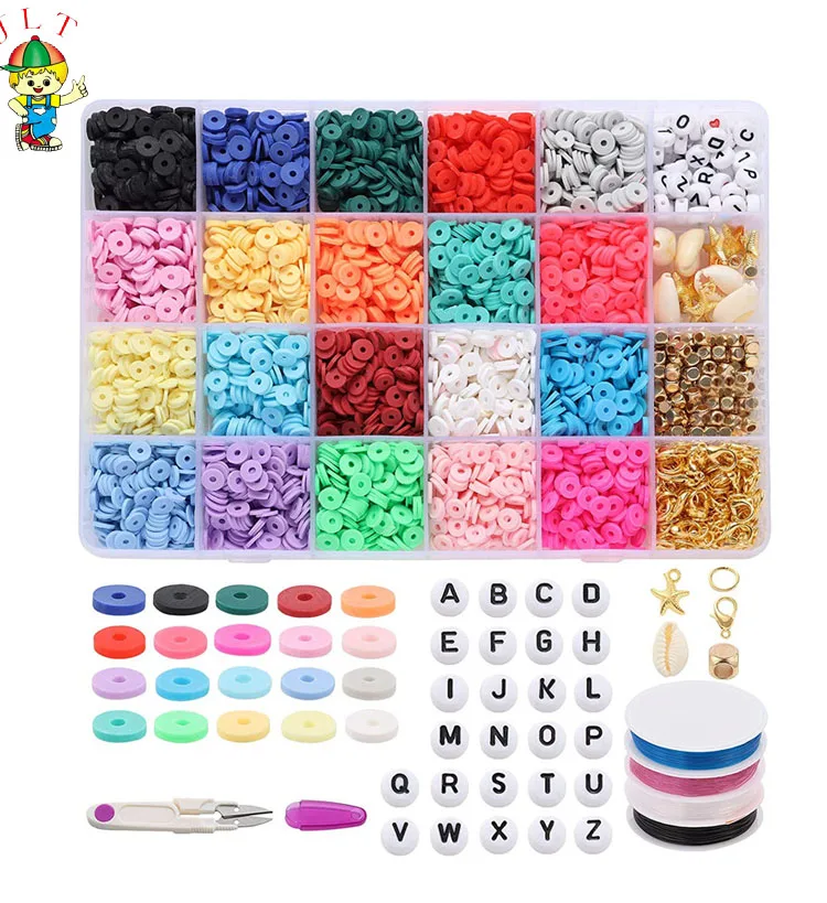 Jewelry Making Bracelets Neck 4200 Pcs Clay Beads 6mm 20 Colors Charms Alphabet Beads Kit Flat Polymer Clay Bead Sets