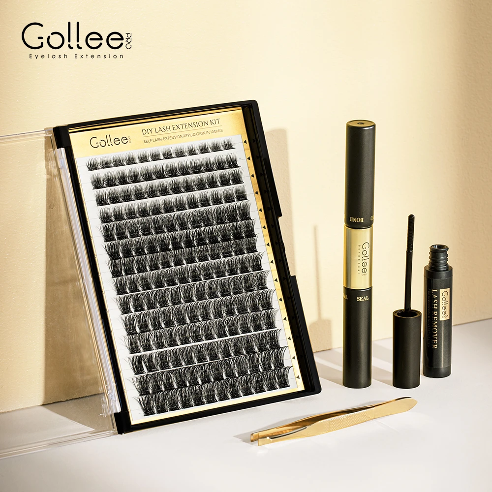 Gollee Professional Fox Mink Cat Eye Dd Curl Custom Logo 20Mm 25Mm Diy Segment Strip Eyelash Lash Cluster Extension Glue Kit