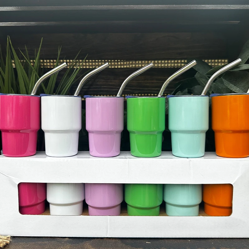 NEW 2oz tumbler shot glass stainless steel shot glasses 60ml shot glass cup mini tumbler with straw and lid