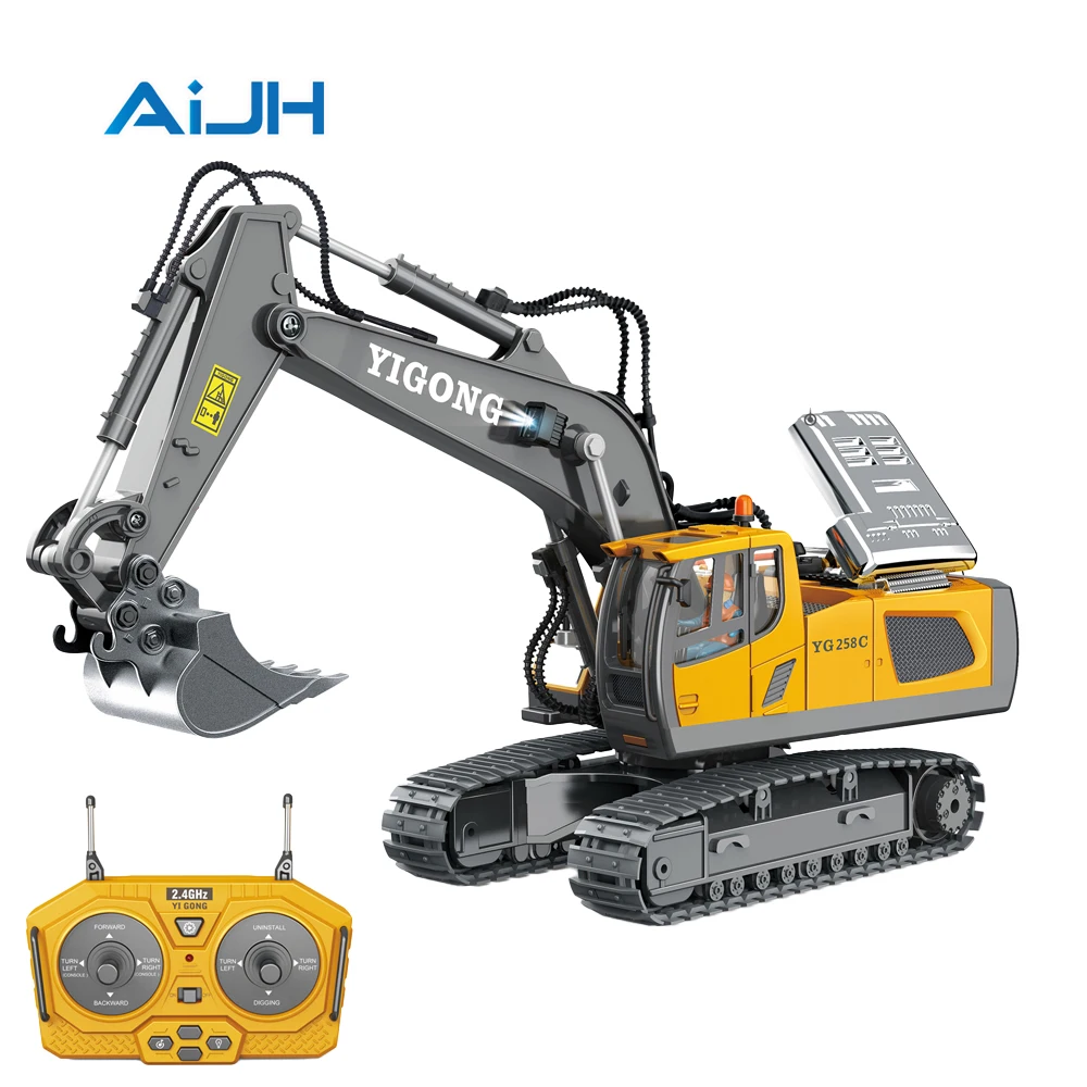 AiJH 11 Channels RC Excavator 2.4G Construction Vehicle Remote Control Engineering Alloy RC Excavator Toys Set