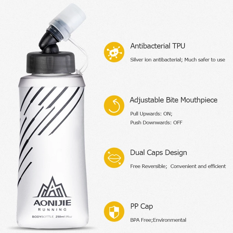 Оптовая продажа индивидуальный логотип AONIJIE SD21 спортивная мягкая складная бутылка для воды из ТПУ складной