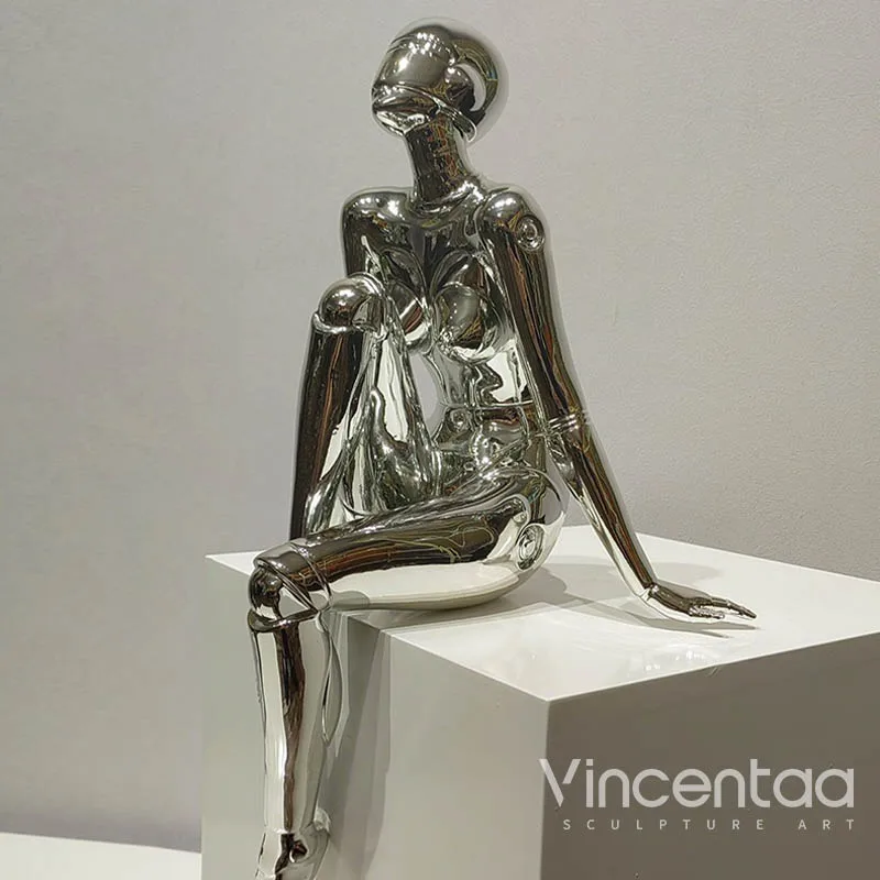 Vincentaa Contemporary And Contracted Hotel Indoor Tabletop Decoration Mirror Polished Metal Figure Sculpture