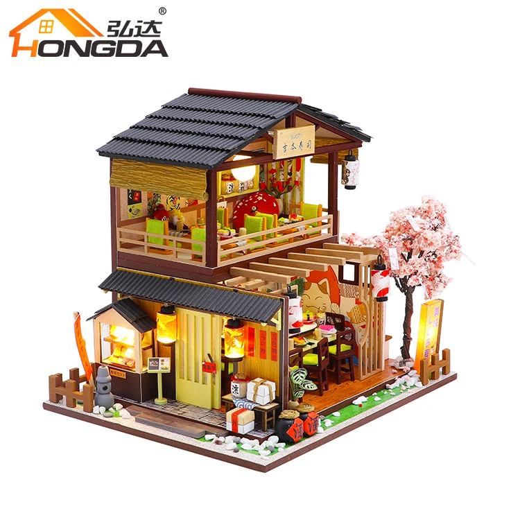 Hongda Japanese style diy dollhouse miniature handmade mini wooden dollhouse for girls