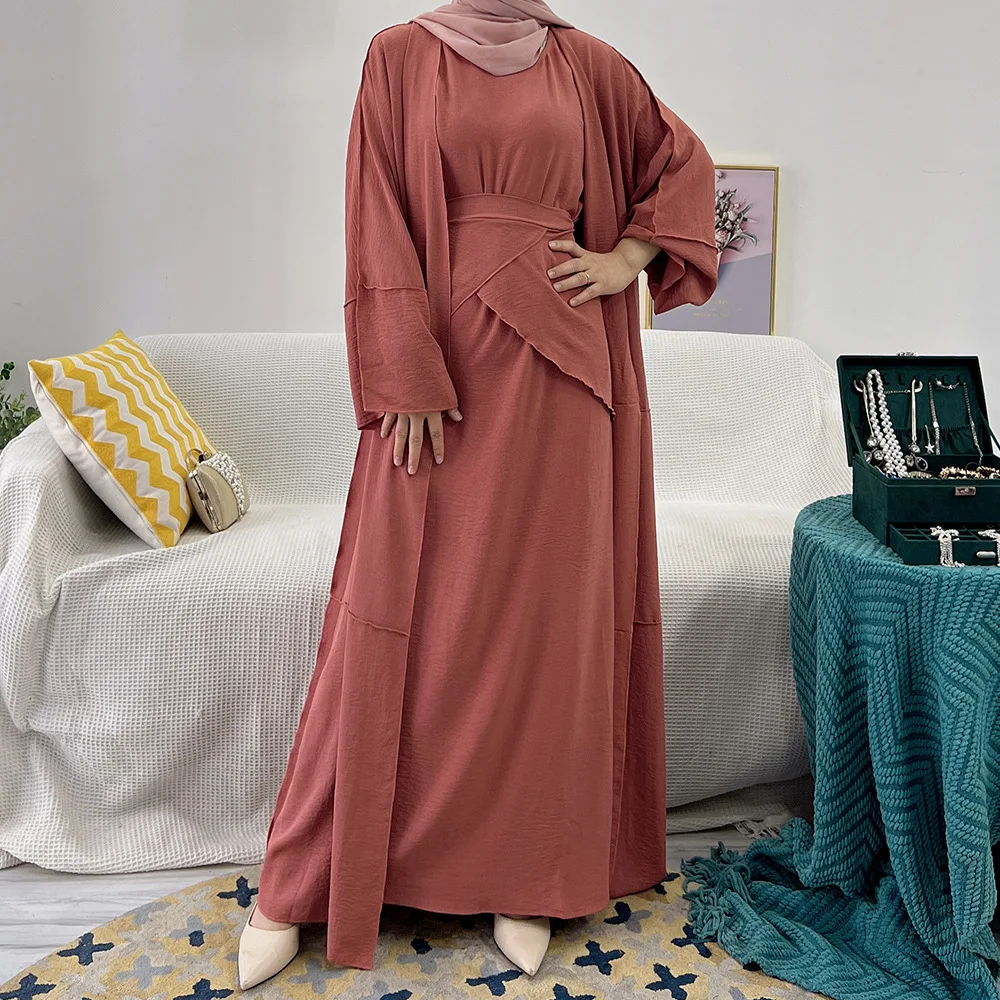 Solid Color Simple Fashion Muslim Three Piece Set