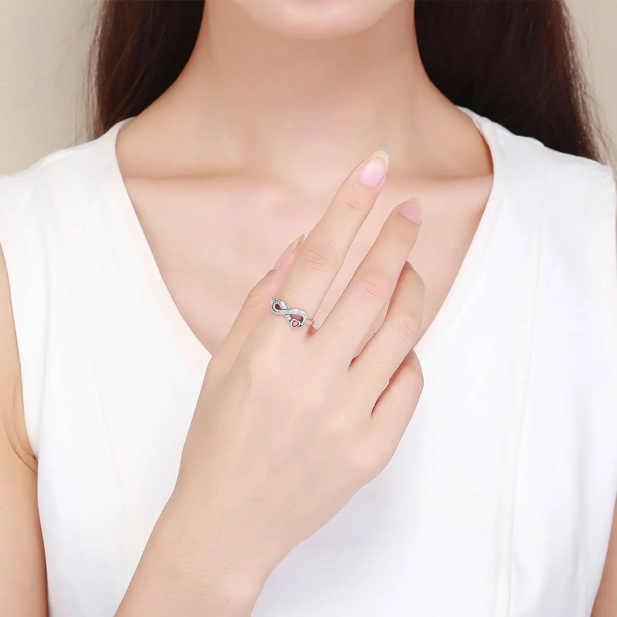 BAMOER 100% 925 Sterling Silver Infinity Love Forever Heart Clear CZ Finger Ring for Women Wedding Engagement Jewelry SCR415