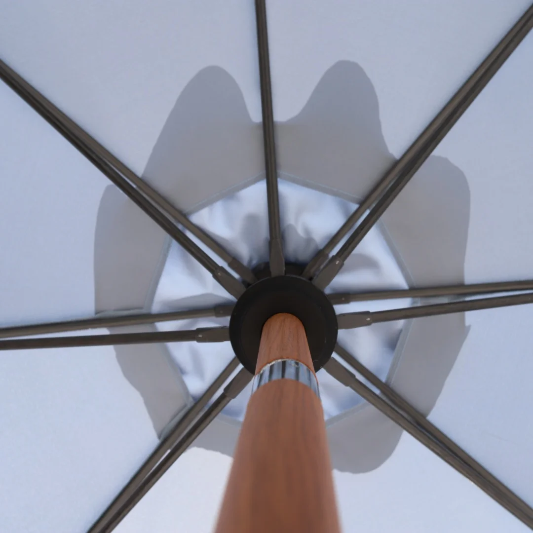 Chinese Customized Outdoor Garden Wooden Grain Pole Beach Umbrella Parasol with 18K Fiberglass Ribs