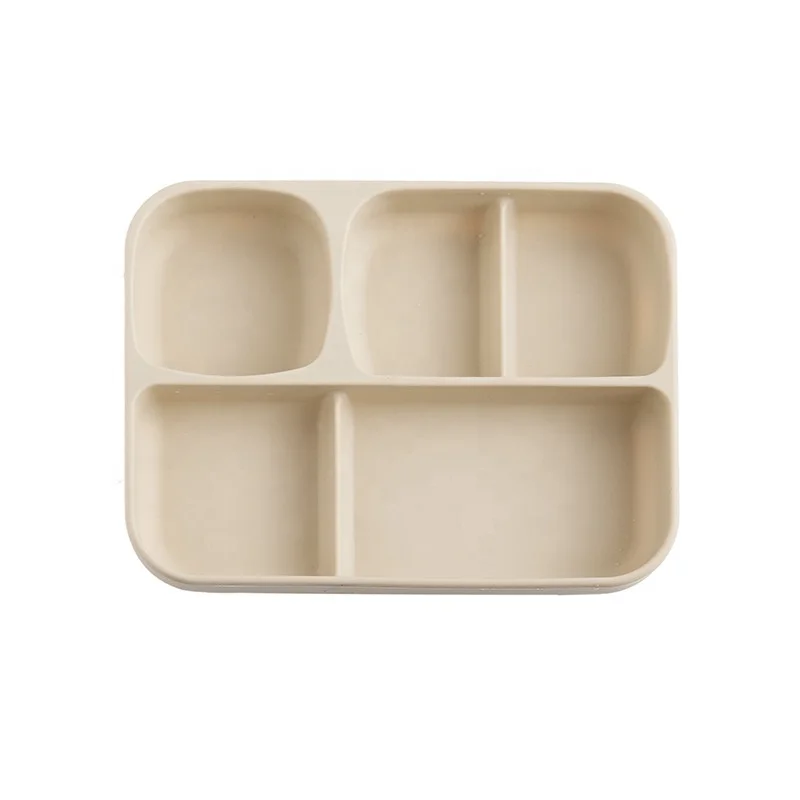 Non Slip Rectangular Partitioned Dinner Plate Baby Feeding Training Solid Food Bowl Silicone Snack Food Supplement Bowl