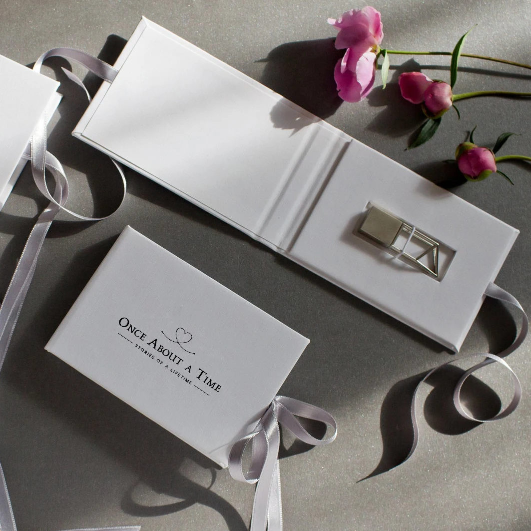 OEM White Paper USB box folder folio rigid package packing wedding photographers USB case Branding box for Geometric USB